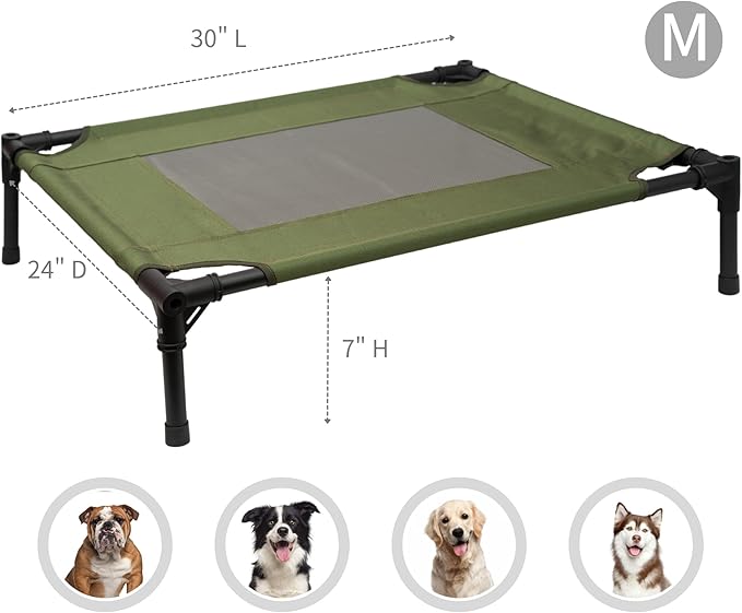 Green Elevated Dog Bed for Medium Dogs Outdoor,30 * 24 * 7 inches