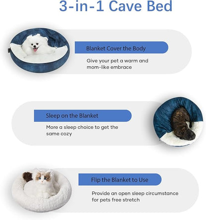 Cozy Soft Dog Bed with Hooded Blanket Warm Calming Cat Cave for Small Medium Dogs and Cats 26x26x7″