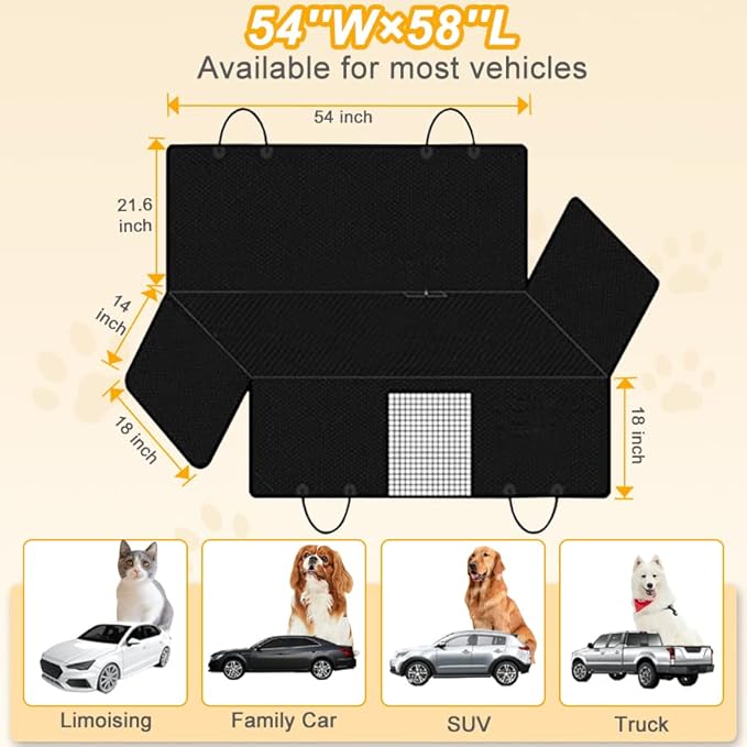 New Upgrade Dog Car Seat Cover for Back Seat of Cars SUV Trucks Waterproof Scratch Proof Dog Car Hammock Washable Pet Backseat Covers with Mesh Window