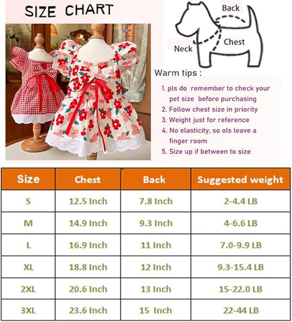 ANIAC Floral Dog Dress with D-Ring Dog Dresses for Small Dogs Girl Bow Cat Dress for Cat only Dog Outfit Summer Puppy Clothes for Chihuahua Yorkie Dachshund Pomeranian (2XL