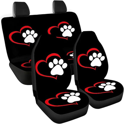 Dog Paw Heart Full Car Seat Covers Set