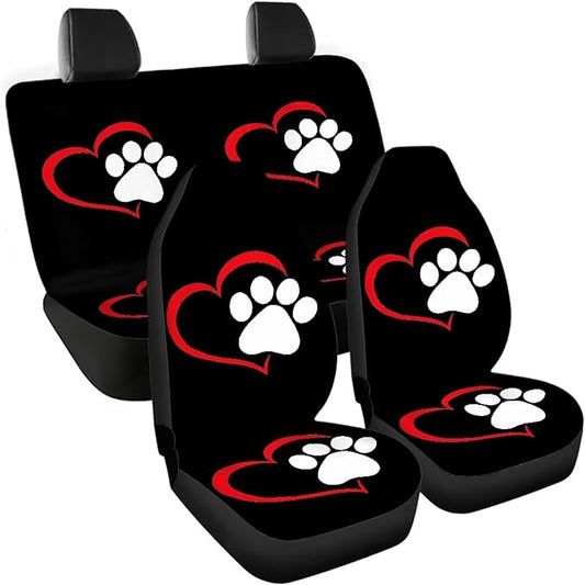 Dog Paw Heart Full Car Seat Covers Set
