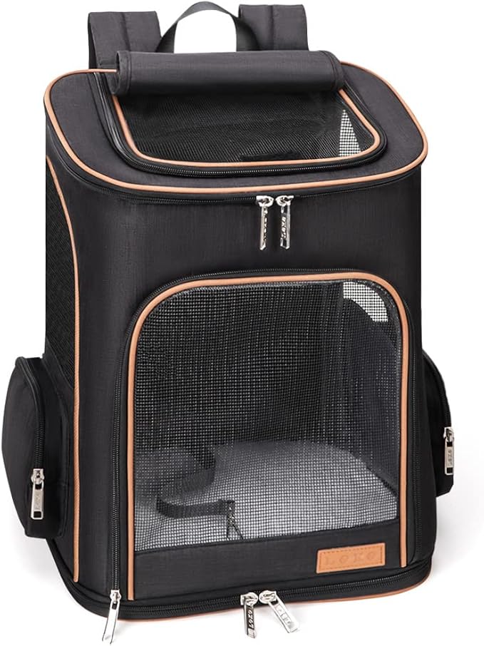 Lekereise Large Cat Backpack Carrier Expandable Pet Carrier Backpack for Small Dogs Medium Cats Fit Up to 18 Lbs, Dog Backpack Carrier, Foldable Puppy Backpack Carrier for Travel, Hiking, Black