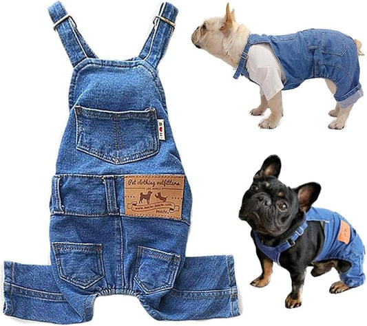 Dog Shirts Clothes Denim Overalls, Pet Jeans Onesies Apparel, Puppy Jean Jacket Sling Jumpsuit Costumes, Fashion Comfortable Blue Pants Clothing for Small Medium Dogs Cats Boy Girl (Blue, X-Large)