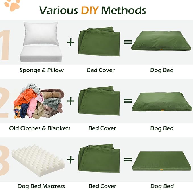 Waterproof Dog Bed Cover, Replacement Dogs Beds Covers with 3-Sided Continuous and Smooth Zipper, Washable Removable Pet Bed Mattress Protector Cover, 44x32x3 inch - XL, Cover Only