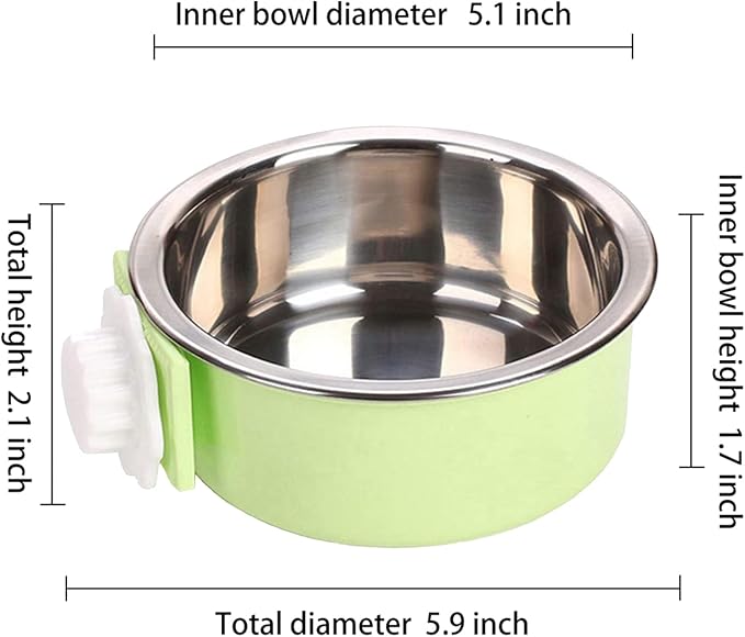 Dog Crate Bowl, Hanging Stainless Steel Removable Pet Crate Water & Food Bowls, Pet Cage Feeder Container Coop Cup for Cat Puppy Birds Rats Guinea Pigs Rabbit Hamster (2PCS)