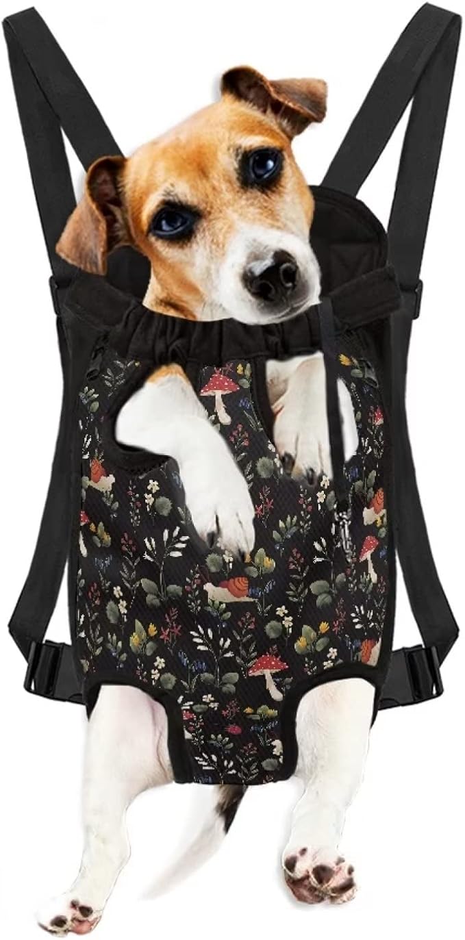 Mushroom Print Dog Bag Carrier Fit Small Medium Large,Puppies Front Chest Backpack,Durable Sling Shoulder Straps Holder for Travel Hiking Camping,L