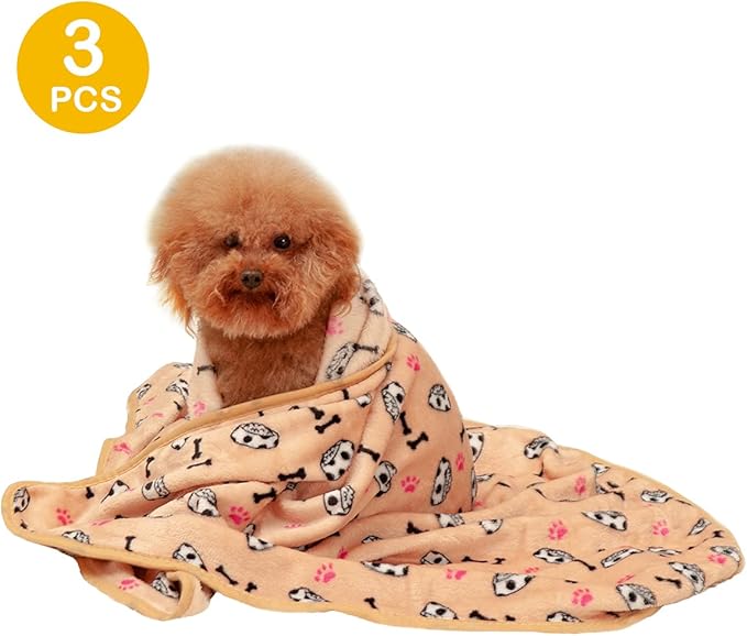 Dono 1 Pack 3 Dog Blankets, Soft Fluffy Fleece Pet Blanket Warm Sleep Mat Paw Print Design Puppy Kitten Throw Blanket Doggy Mat, Blanket for Dogs