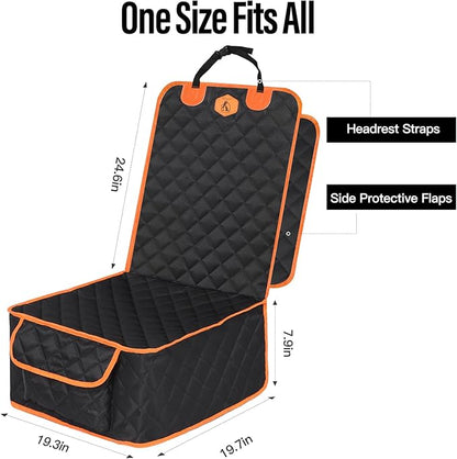 Ultimate Full Protection Dog Car Seat Cover Front Seat Protector with Storage Pocket Nonslip Scratchproof Durable & Padded Pet Hair Resistant Blankets for Cars