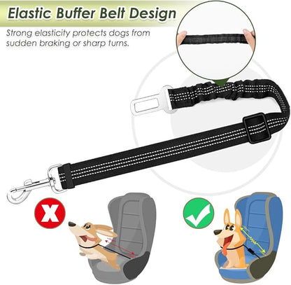 SlowTon Dog Seat Belt Harness for Car, Dog Car Harness Adjustable Mesh Breathable & Dog Seatbelt Safety Tether with Elastic Bungee for Small Medium Large Pets(Black, Single Clip, S)