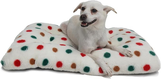 19x30 Dog Crate Bed Soft and Cozy, Perfectly Fits 30 Dog Crate Pad, Non-Slip, Ideal Dog Bed for Medium Crate, White with Colorful Dots