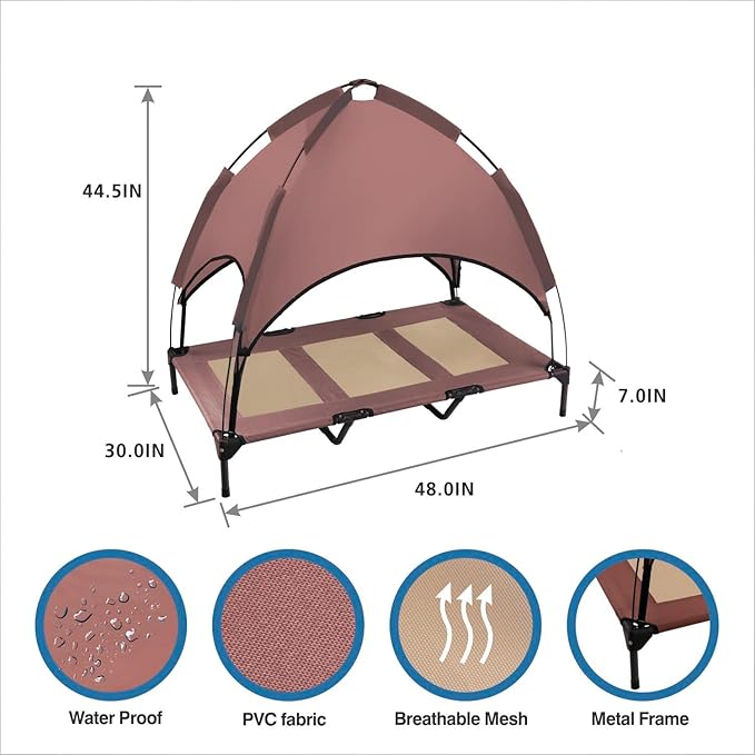 Large Elevated Dog Bed with Canopy 48IN Outdoor