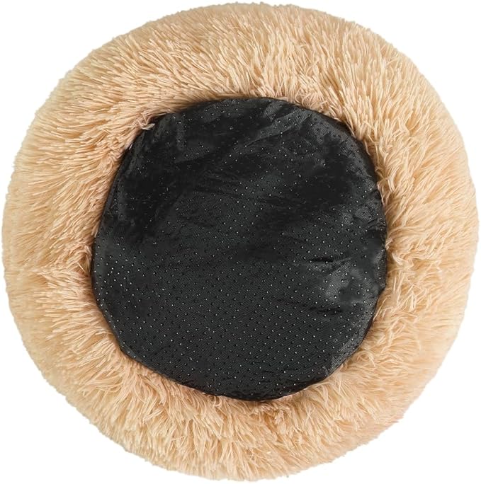 otoez Kitten Puppy Bed Small Round Dog Cat Beds Anti Anxiety Plush Pet Calming Donut Bed with Non-Slip Waterproof Bottom (19.7", Oatmeal)