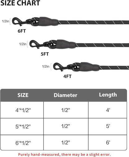 Dog Leash Heavy Duty 4/5/6FT Reflective 4'*1/2'', Black