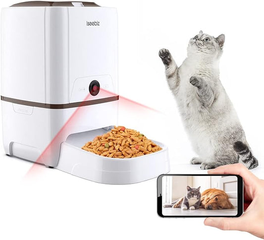 Automatic Pet Feeder with Camera, 6L App Control Smart Feeder Cat Dog Food Dispenser, 2-Way Audio, Voice Remind, Video Record, 6 Meals a Day for Medium Large Cats Dogs, Compatible with Alexa