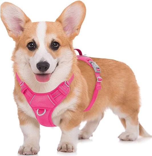 BARKBAY No Pull Dog Harness Large Step in Reflective Dog Harness with Front Clip and Easy Control Handle for Walking Training Running with ID tag Pocket(Pink,M)