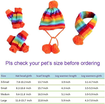 ANIAC 6 PCS Winter Knitted Dog Hat Scarf and Leg Warmer Set Puppy Warm knitting Hat with Ear Holes Pet Pompom Cap & Collar Christmas Costume Suit for Cats Small Dogs (Large