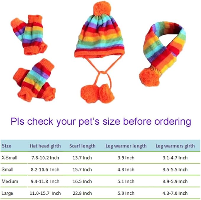 ANIAC 6 PCS Winter Knitted Dog Hat Scarf and Leg Warmer Set Puppy Warm knitting Hat with Ear Holes Pet Pompom Cap & Collar Christmas Costume Suit for Cats Small Dogs (X-Small