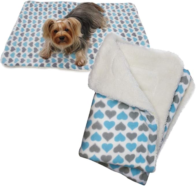 Klippo Dog/Puppy Soft Fleece & Ultra-Plush Blanket ONE Size (Blue & Grey Hearts)