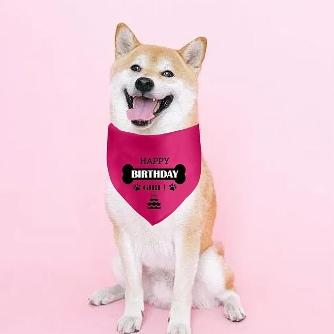 Dog Birthday Bandanas Dog Birthday Girl Dogs Pet Scarf Photo Prop Accessories for Dog Lover Dog Birthday Party Supplies for Small Medium Larger Dogs, Pink