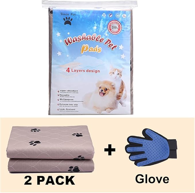 SincoPet Washable Dog Pee Pads with Puppy Grooming Gloves Pads,47x47 Inch 2)