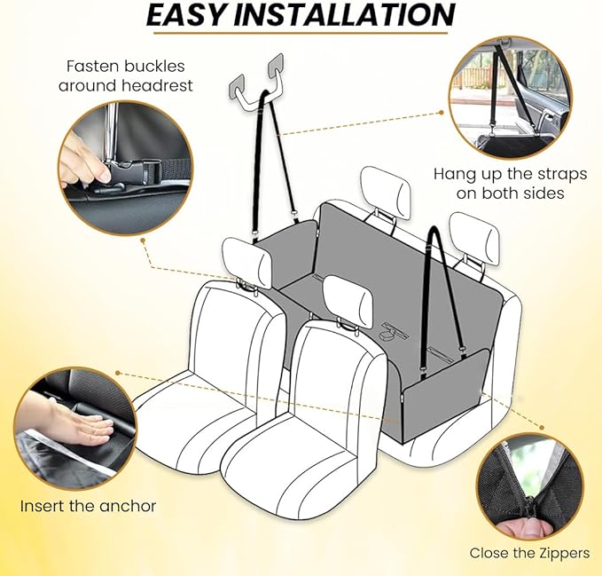 Dog Back Seat Extender Firm Bottom Yellow Golden Hummer EV Hammock Bed Strong Non-Inflatable 100% Waterproof Dog Seat Extender Travel Anti-Scratch 330lb, for