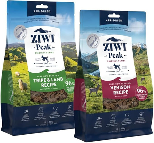 Bundle of ZIWI Peak Air-Dried Dog Food – All Natural, High Protein, Grain Free and Limited Ingredient with Superfoods (Venison, 1.0 lb + Tripe & Lamb, 1.0 lb)