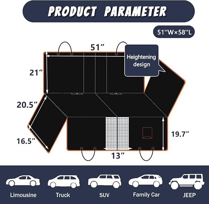 Dog Car Seat Cover for Back Seat 54''W×58''L (900D-6-1-blue)