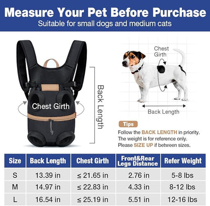 Lekereise Pet Backpack Carrier for Small Medium Dogs Cats, Legs Out Dog Cat Carrier Backpack Adjustable Pet Backpack, Hands-Free Dog Backpack Carrier, Large, Black