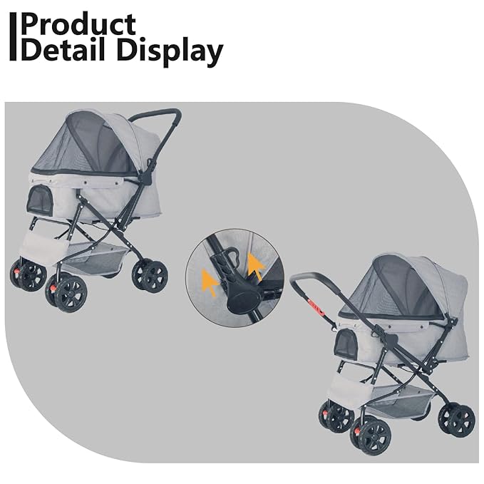 Reversible Handlebar Pet Stroller for Medium Dogs 360 Rotating 2 Security