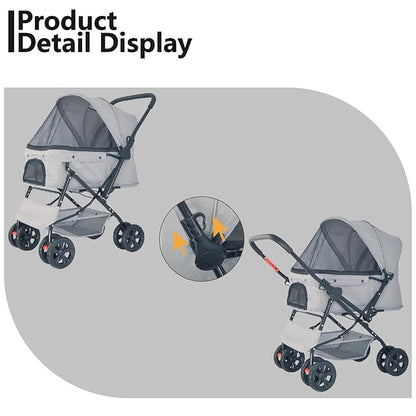 Reversible Handlebar Pet Stroller for Medium Dogs 360 Rotating 2 Security