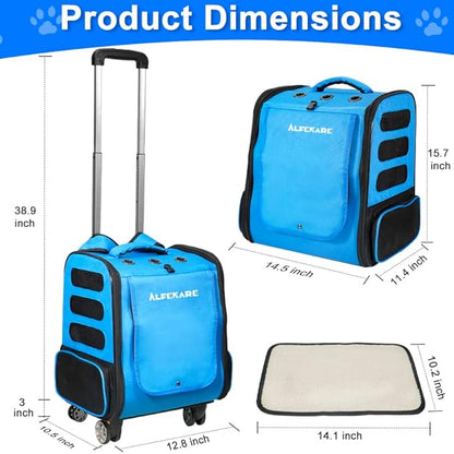 Rolling Cat Carrier Airplane Approved Pet Carrier with Wheels, Dog Backpack with Wheels,Cats,Puppies Travel Bag with Trolley