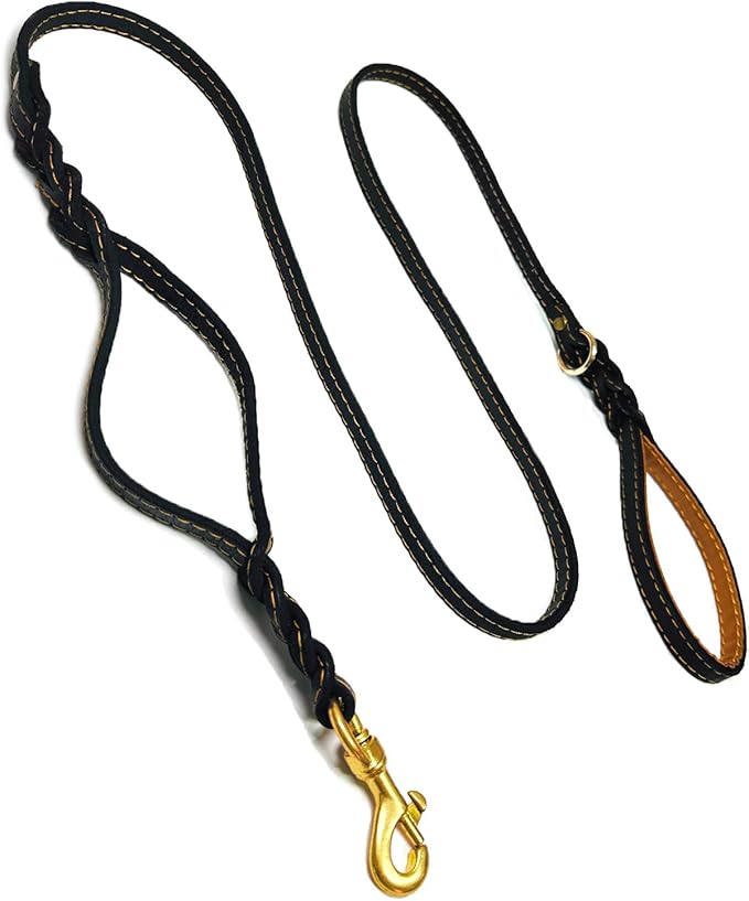 Guiding Star Double Handle Leather Dog Leash 6ft 6ft x 5/8 inch)