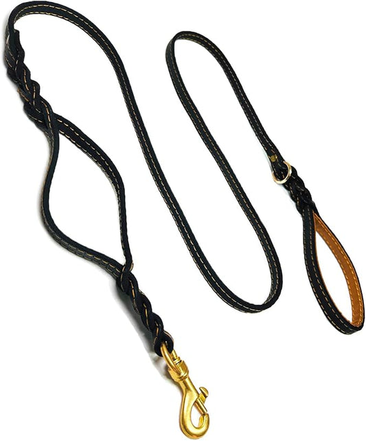 Guiding Star Double Handle Leather Dog Leash 6ft 6ft x 5/8 inch)