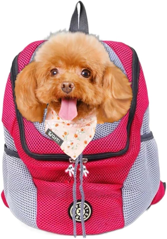 Pet Dog Carrier Backpack,Pet Carrier Front Backpack with Pockets for Hiking Camping, Head Out Breathable Travel Bag for Small Medium Dogs,Cats,Puppies(Medium, Red)