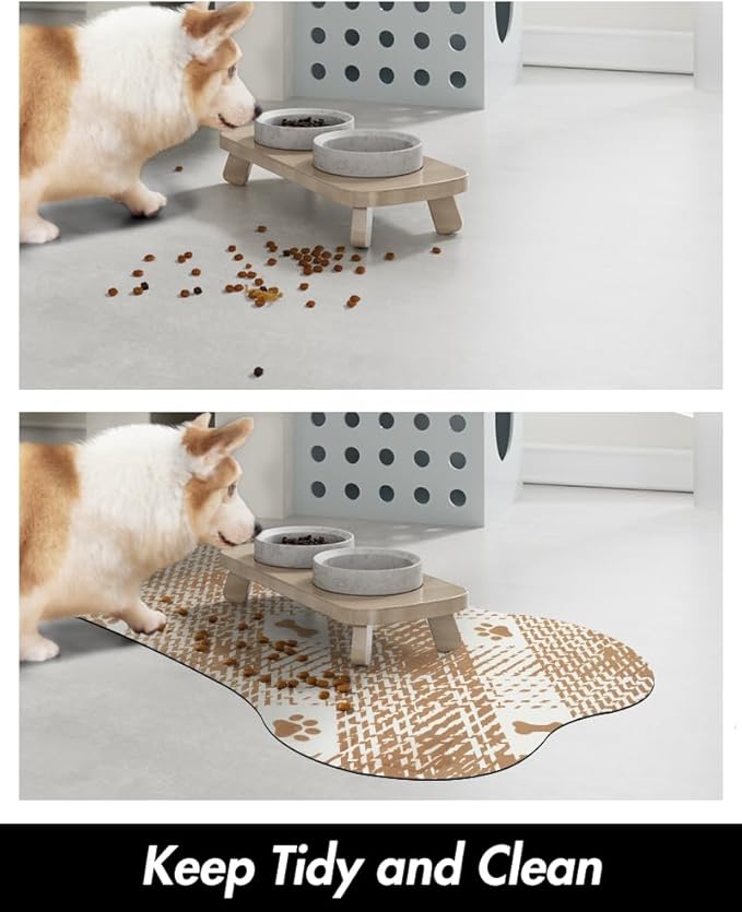 PADOOR- Dog Food Mat- Absorbent Pet Food Mat- Dog Bowl Mat Bone Shaped- Quick Dry Dog Feeding Mat 12"x19", Brown