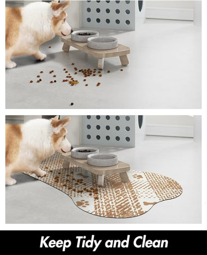 PADOOR- Dog Food Mat- Absorbent Pet Food Mat- Dog Bowl Mat Bone Shaped- Quick Dry Dog Feeding Mat 12"x19", Brown