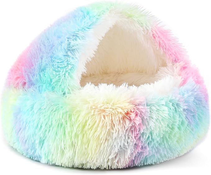 NOYAL Dog Bed Round Hooded Plush Cat Cave