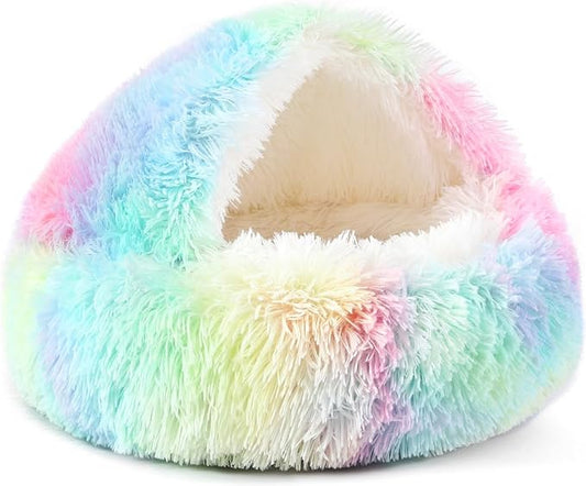 NOYAL Dog Bed Round Hooded Plush Cat Cave