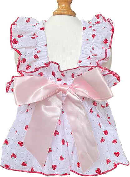 ANIAC Strawberry Dog Dress for Small Medium Dog Cotton Puppy Clothes Girl Dog Princess Dress Sleeveless Cat Outfit Bow Summer Pet Clothing (Strawberry