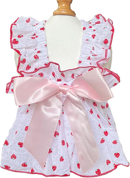 ANIAC Strawberry Dog Dress for Small Medium Dog Cotton Puppy Clothes Girl Dog Princess Dress Sleeveless Cat Outfit Bow Summer Pet Clothing (Strawberry