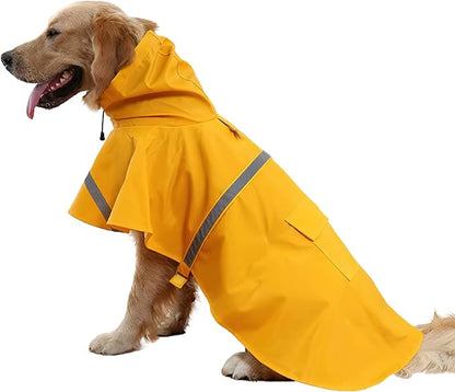 NACOCO Large Dog Raincoat Adjustable Pet Water Proof Clothes Lightweight Rain Jacket Poncho Hoodies with Strip Reflective (L