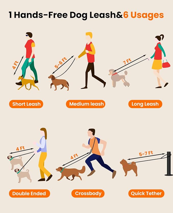 oneisall Hands Free Dog Leash 4-7ft Nylon