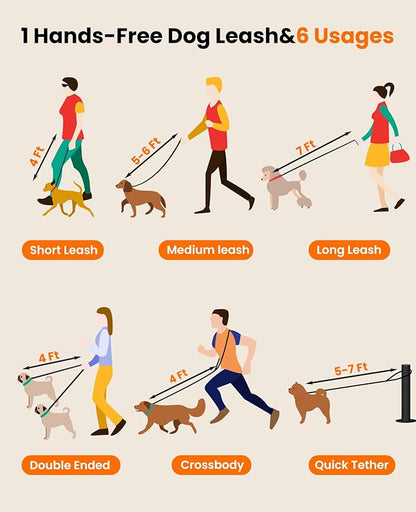 oneisall Hands Free Dog Leash 4-7ft Nylon