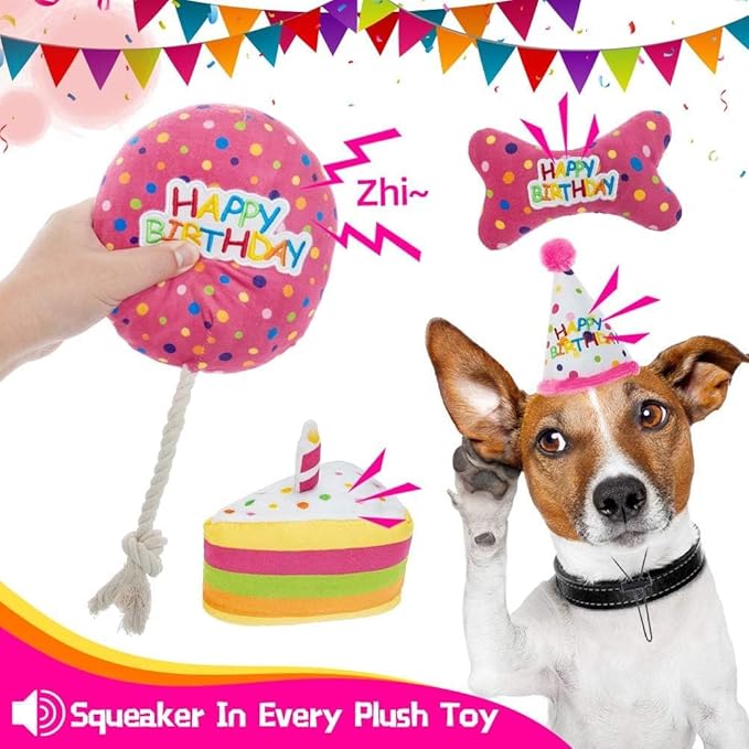 BINGPET Dog Birthday Bandana Set with Cake,Dog Birthday Cake and Balloon,Dog Birthday Party Supplies for Boys and Girls,Puppy Chew Toys Gift for Large and Extra Large Dogs Pets - Pink