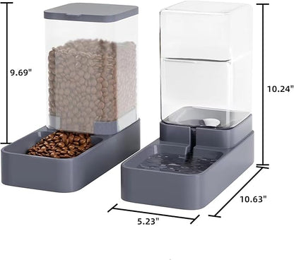 Automatic Cat Feeder and Water Dispenser with Pet Food Bowl,Gravity Food Feeder and Waterer Dispenser in Set for Small Medium Dog Puppy Kitten Rabbit Bunny Large Capacity(3.3L x 2)