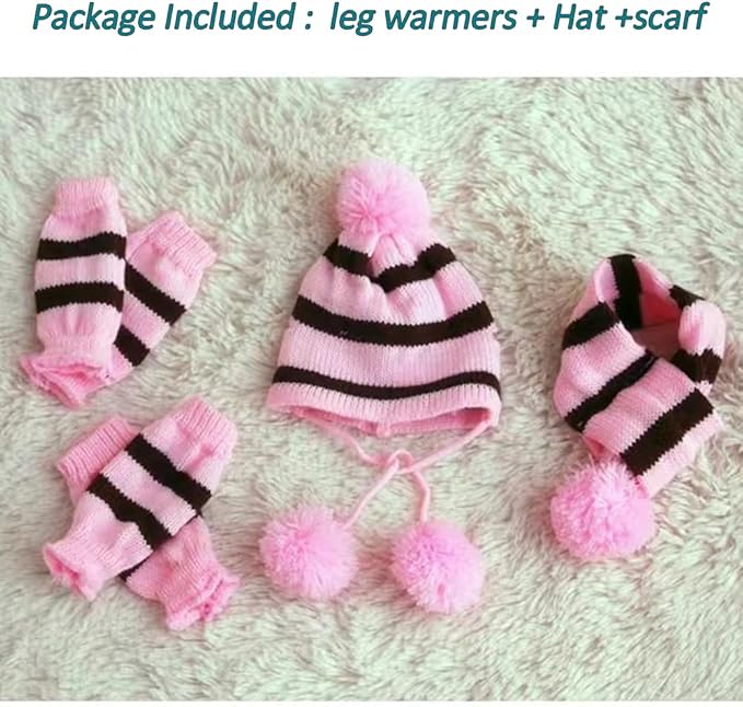 ANIAC 6 PCS Winter Knitted Dog Hat Scarf and Leg Warmer Set Puppy Warm knitting Hat with Ear Holes Pet Pompom Cap & Collar Christmas Costume Suit for Cats Small Dogs (X-Small