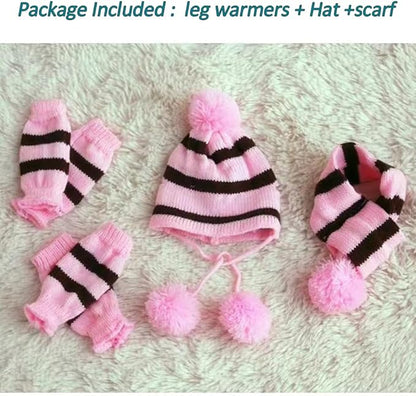 ANIAC 6 PCS Winter Knitted Dog Hat Scarf and Leg Warmer Set Puppy Warm knitting Hat with Ear Holes Pet Pompom Cap & Collar Christmas Costume Suit for Cats Small Dogs (Small