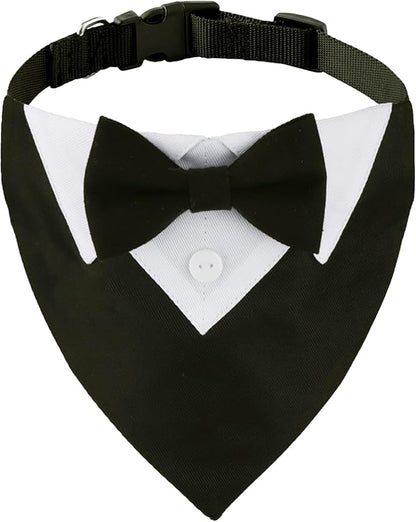 ADOGGYGO Formal Dog Tuxedo Wedding Dog Bandana Collar Dog Collar with Bow Tie Adjustable Dog Bowtie Collar Bandana for Small Medium Large Dog Pet (Small