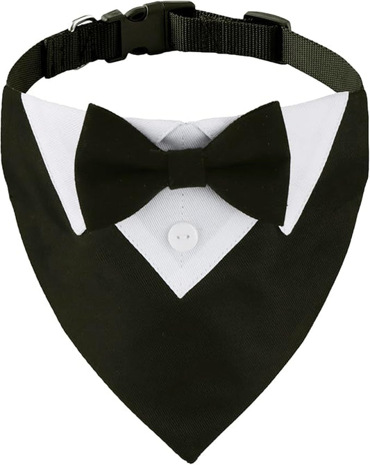ADOGGYGO Formal Dog Tuxedo Wedding Dog Bandana Collar Dog Collar with Bow Tie Adjustable Dog Bowtie Collar Bandana for Small Medium Large Dog Pet (Small